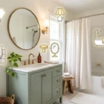 How to renovate a bathroom – featured image showing five transformation steps: paint, tile, hardware, shower, lighting.