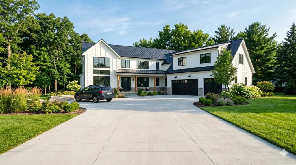 driveway materials ranked: concrete, asphalt, gravel, pavers