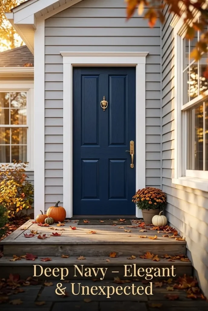 7 bold front door colors: red, navy, yellow, black, sage, teal, terracotta on white houses.-bold front door colours that transform a home exterior