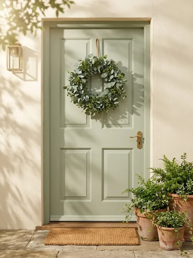 7 bold front door colors: red, navy, yellow, black, sage, teal, terracotta on white houses.-bold front door colours that transform a home exterior