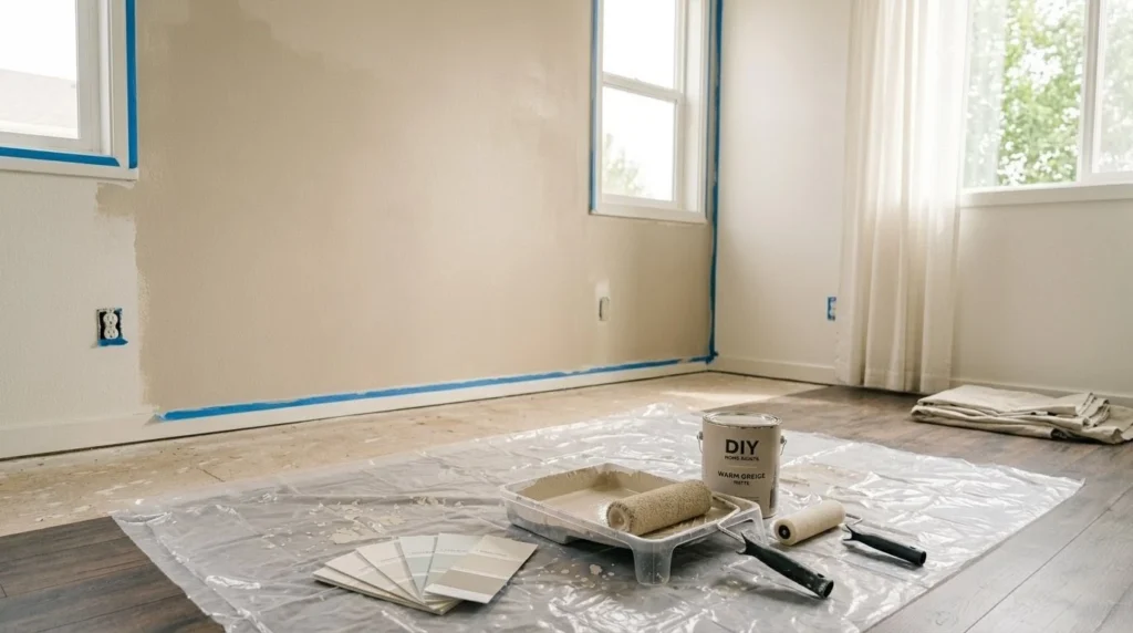 How to create a calming bedroom from scratch – step 1: choosing a neutral beige paint color.