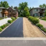 Driveway materials ranked concrete asphalt gravel pavers – four driveway types side by side in one image.