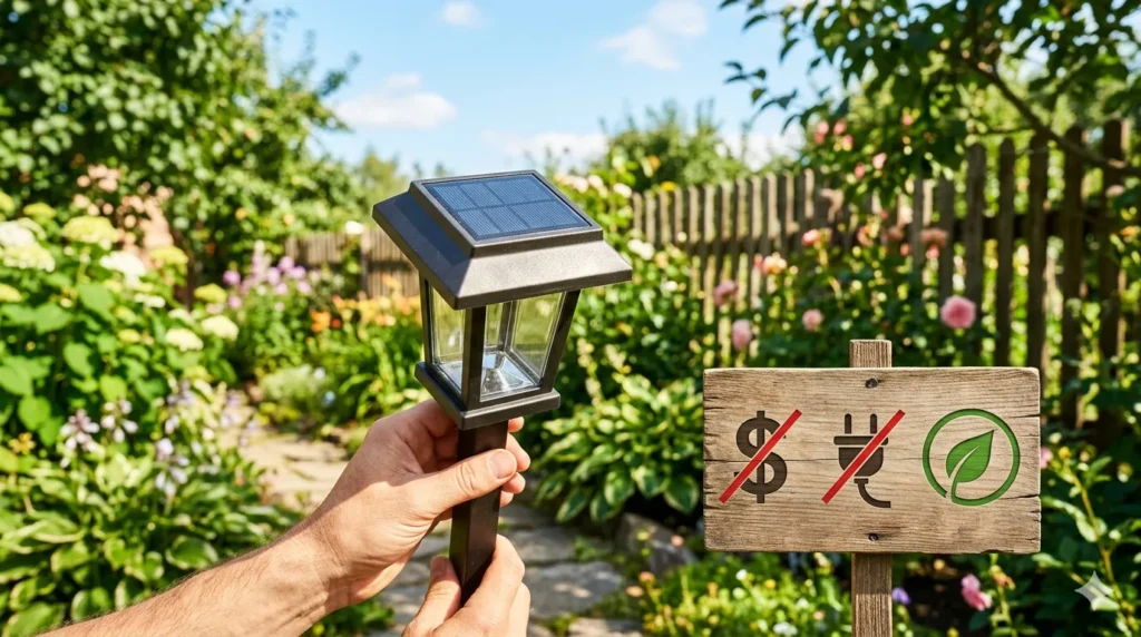 Best solar-powered exterior lights – step 8 hands cleaning a solar panel with a soft cloth for maintenance.
