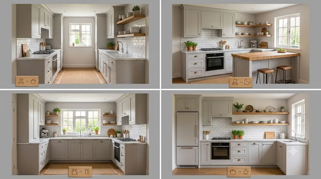 Small kitchen layout ideas that maximize every inch – four layouts: galley, L-shaped, U-shaped, and one-wall.