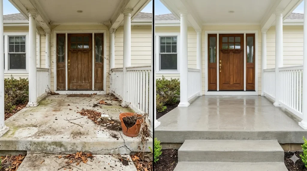 How to design a welcoming front porch from scratch – step 1: cleaning and repairing the porch before decorating.