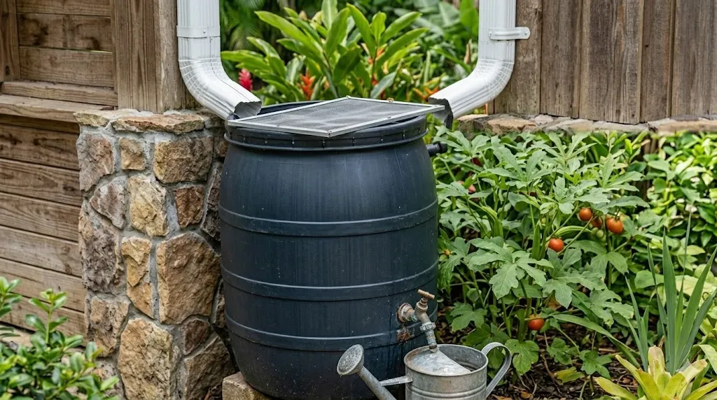 How to create a zero-waste garden focusing on the spigot and water flow. Aspect ratio 2:3.