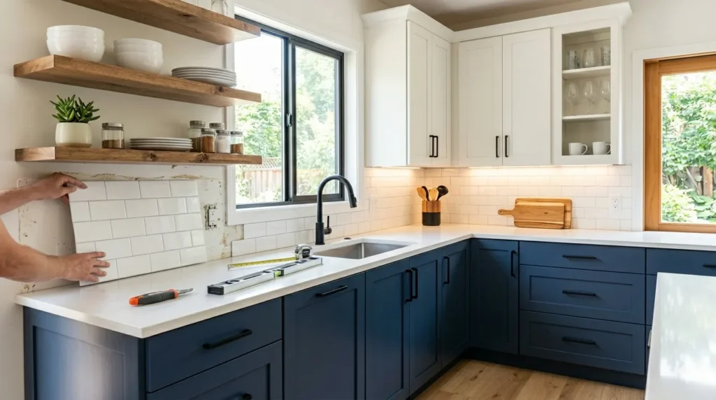10 kitchen makeover ideas under $1,000 – step 2: swapping old brass handles for new matte black hardware