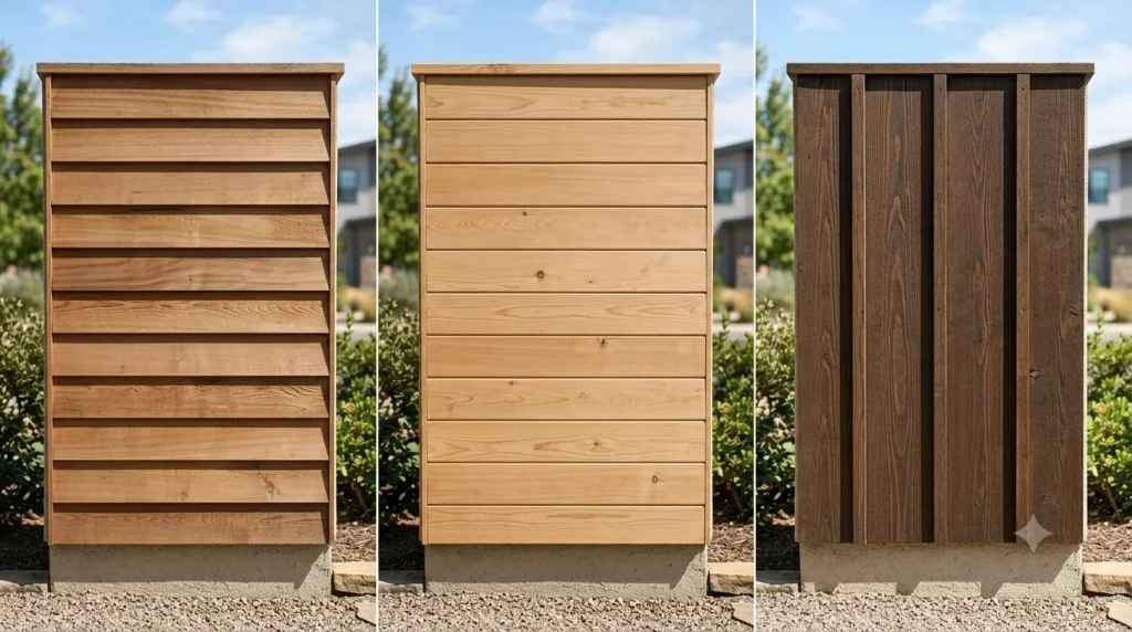 Wood cladding maintenance – three cladding styles: shiplap, tongue-and-groove, and board-and-batten.