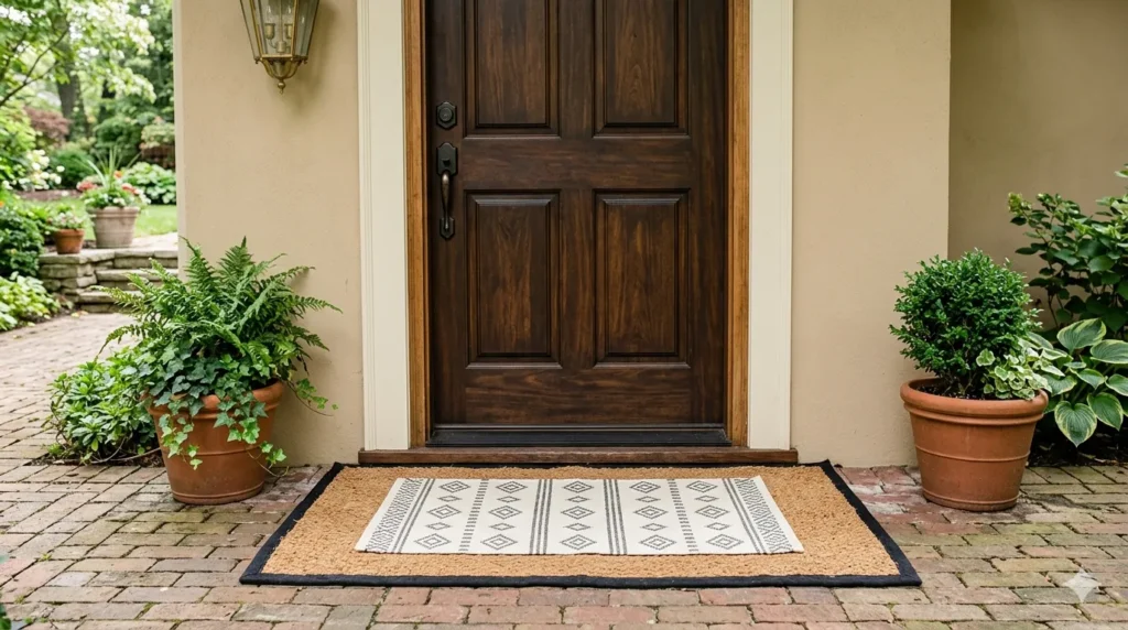 How to design a welcoming front porch from scratch – step 3: layered doormats for a welcoming entry.