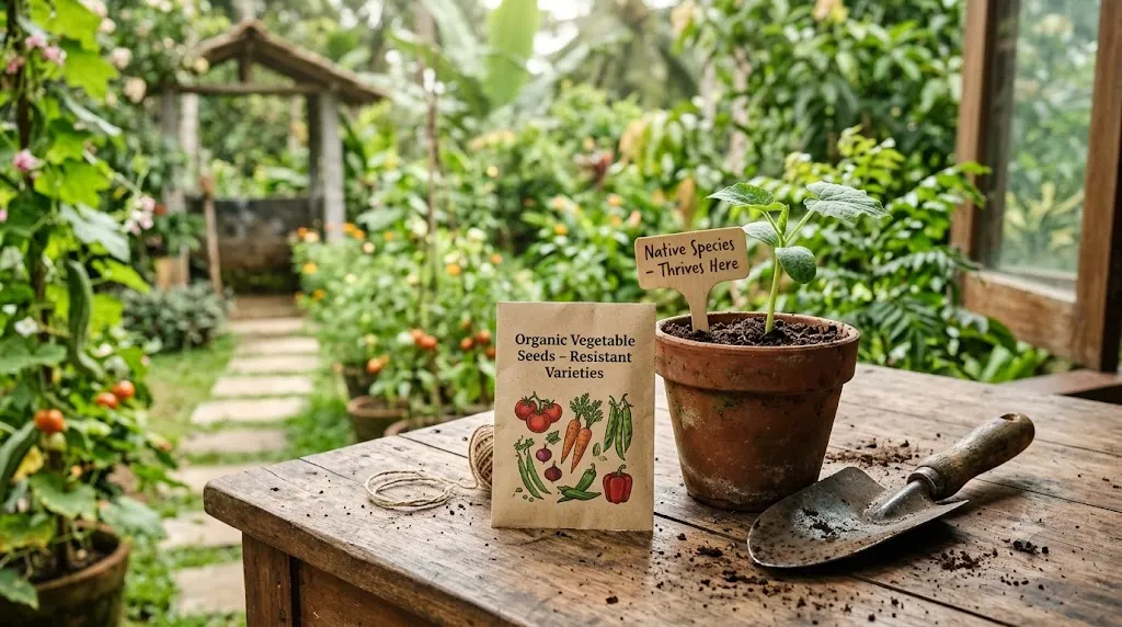 How to garden without pesticides or chemicals – step 3 choosing resistant organic seeds and native species for your conditions.