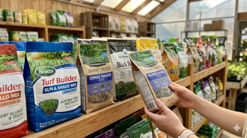 Best grass seed types for shade and sun – step 6 popular seed mixes including Scotts, Pennington, and Jonathan Green brands.