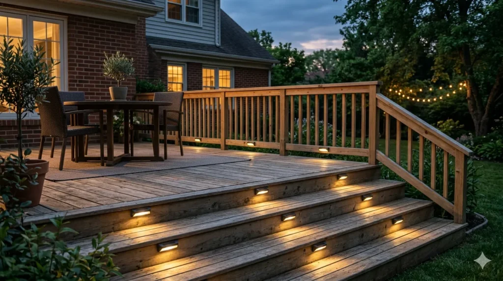 Best solar-powered exterior lights – step 6 solar spotlight uplighting a large oak tree at night.