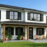 Shutters on modern homes do they still work – featured image of a modern farmhouse with properly fitted matte black board-and-batten shutters.Shutters on Modern Homes: Do They Still Work?