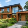 7 Proven Secrets for Wood Cladding Maintenance & Style – a featured image of a stunning modern home with warm cedar shiplap cladding and large windows.