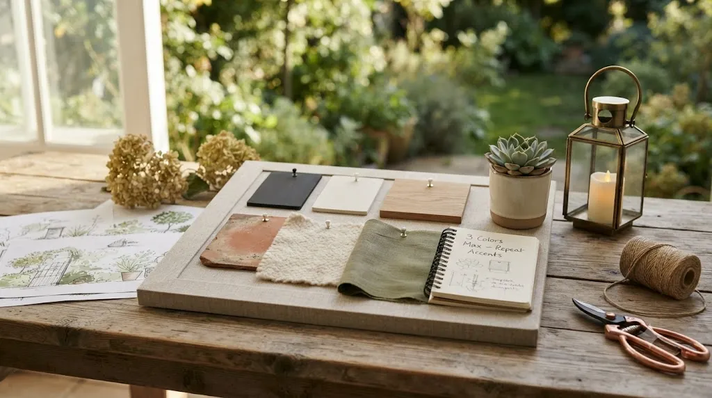 Stunning garden decor ideas that definitely don't look cheap – garden mood board showing cohesive color palette and materials.